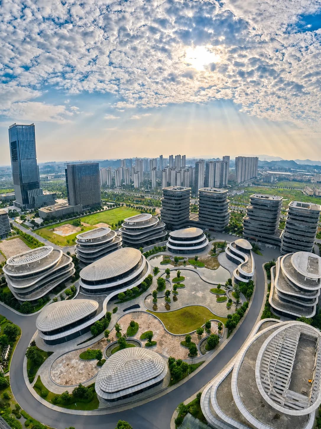 Aerial view of the H&B Neurolife international children's rehabilitation centre campus in Shangrao