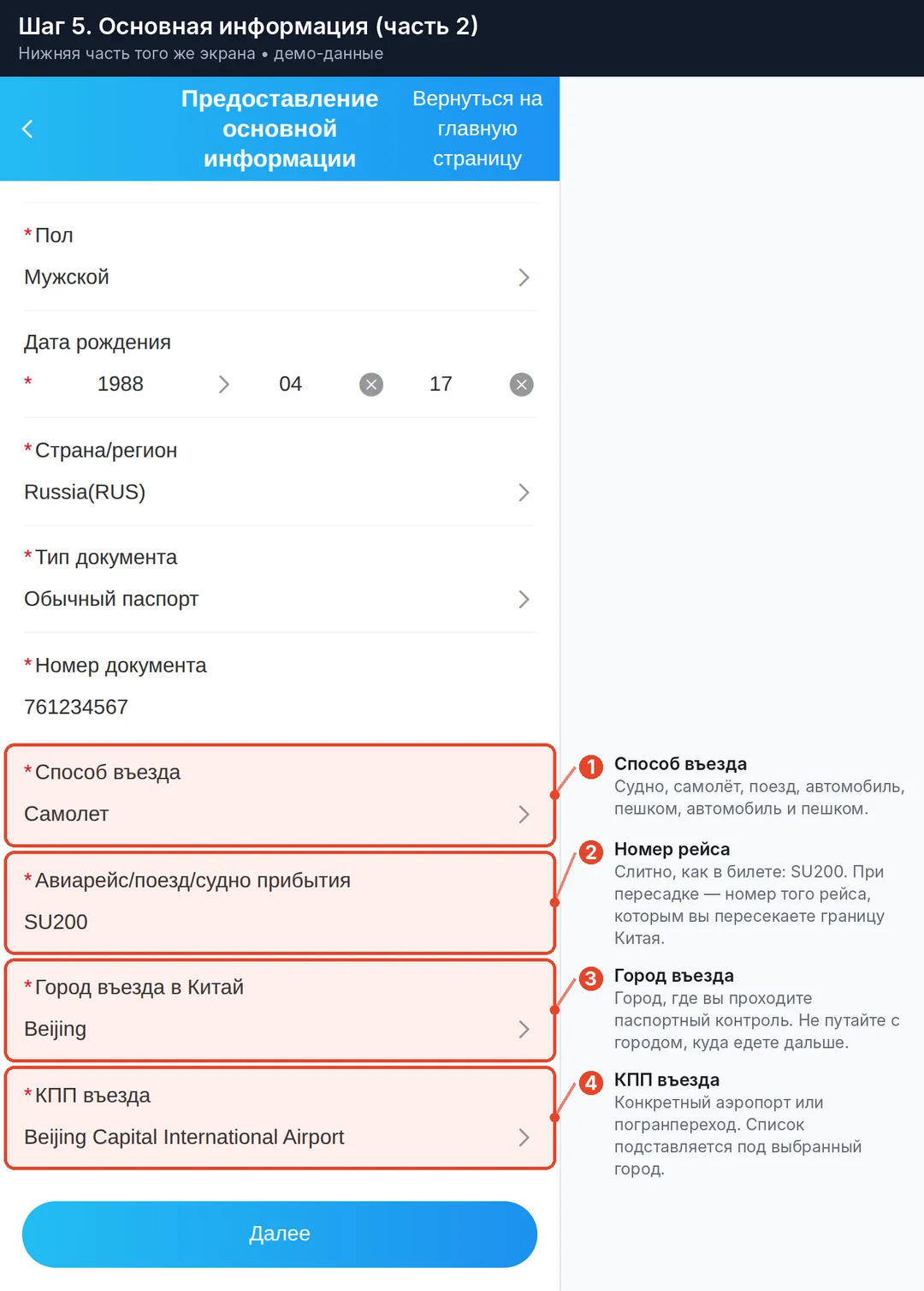 Основная информация, нижняя часть
