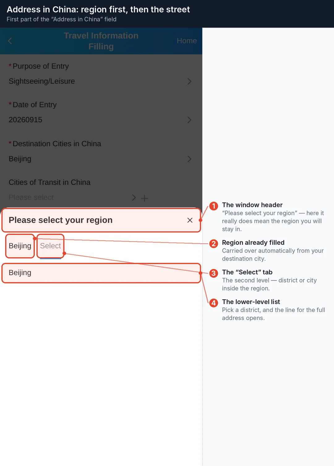 Choosing the region for the address