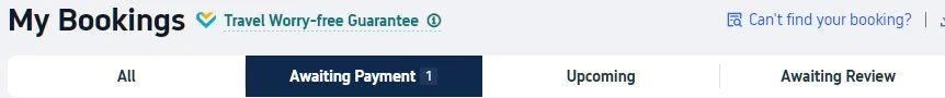 My Bookings page with the Awaiting Payment filter