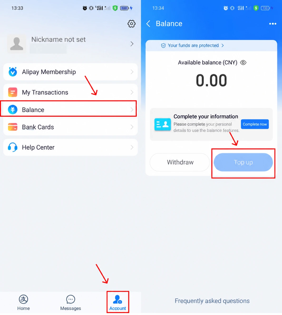 The Alipay Balance section