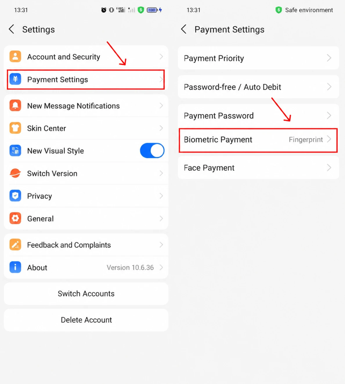 Setting up biometric payment confirmation