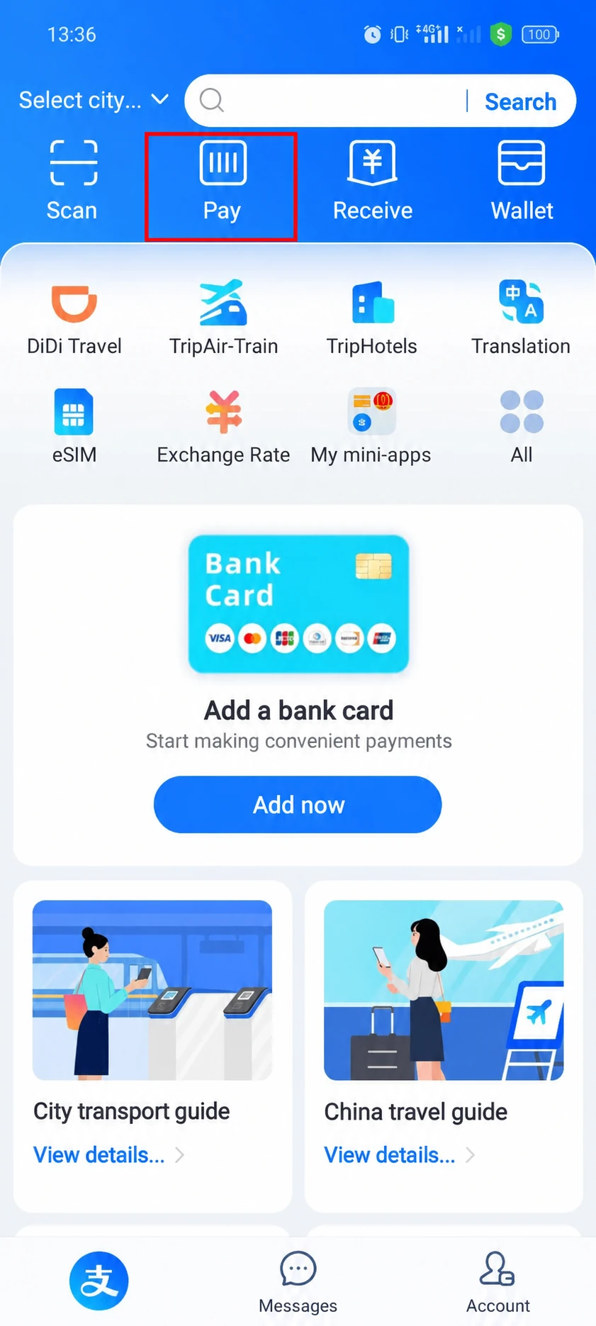 The button for opening your payment code