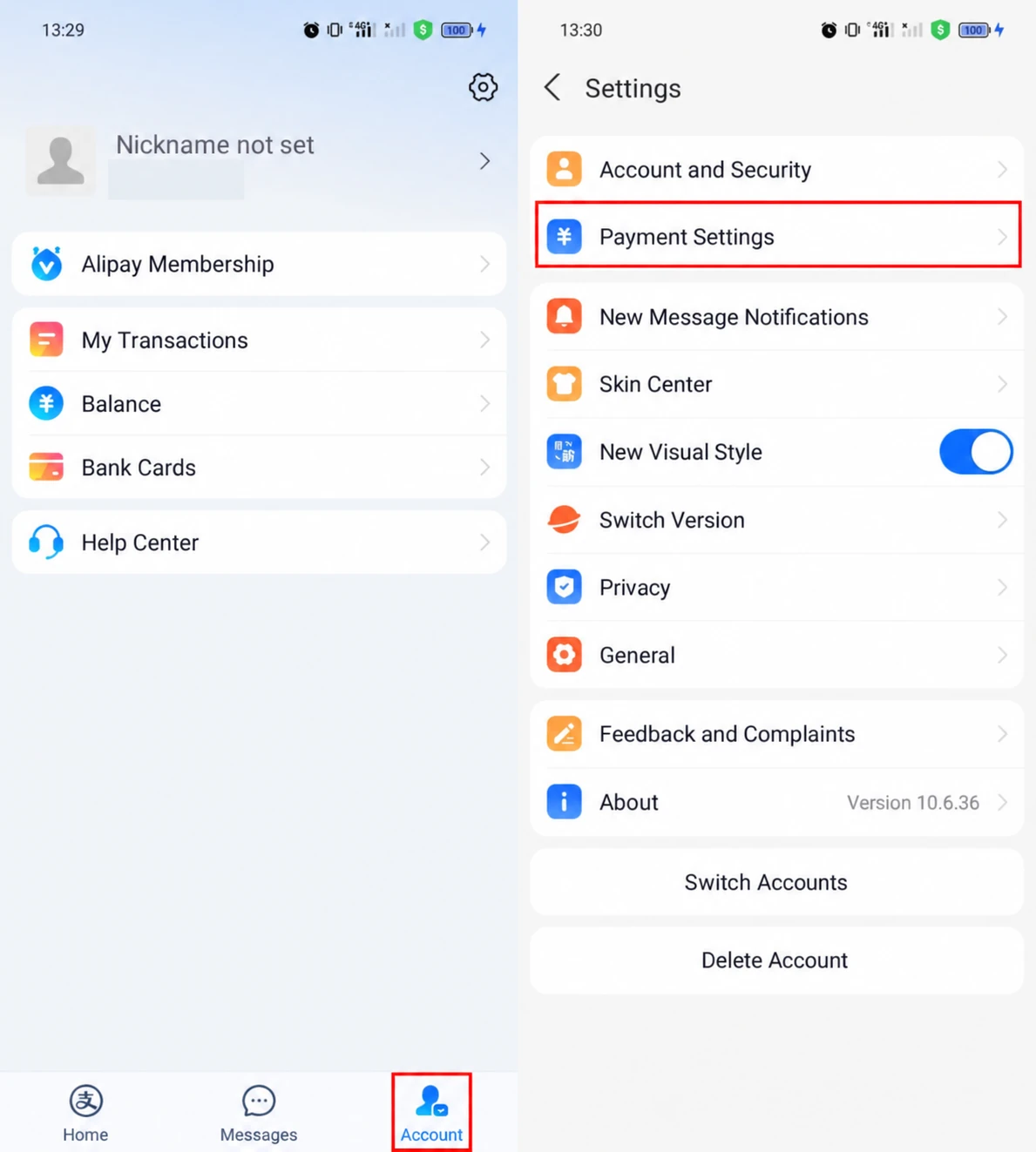 Opening Payment Settings